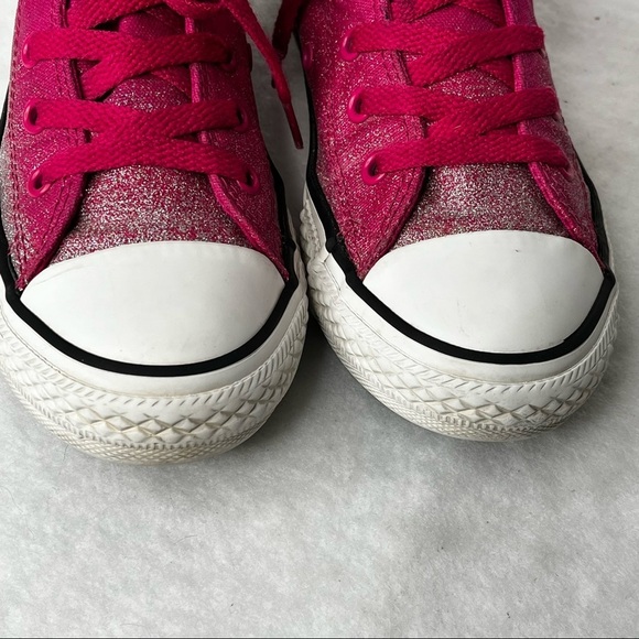 Converse All Star High Top Chuck Taylor Hot Pink Silver Glitter Sneakers Junior - Picture 9 of 17